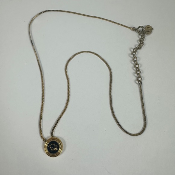 Vintage Christian Dior Necklace Gold Tone Pendant Logo Charm - Picture 2 of 11